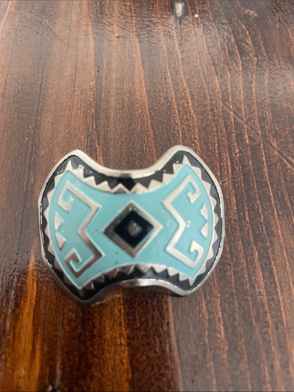 Vintage Southwestern Enamel Belt Buckle Turquoise Black Silver Tone